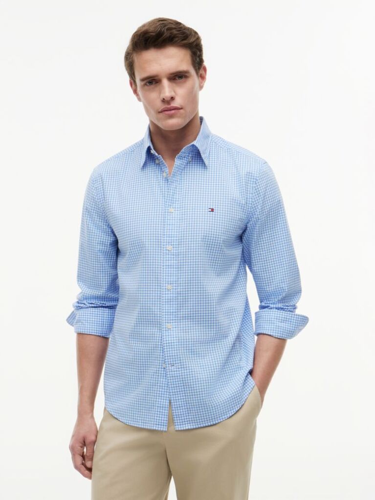 Blue Camasa Flex in Carouri Din Poplin  Barbati