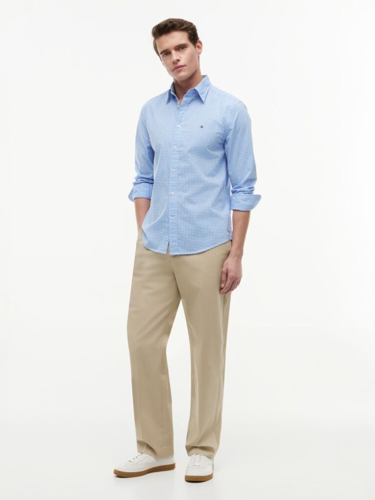 Blue Camasa Flex in Carouri Din Poplin  Barbati
