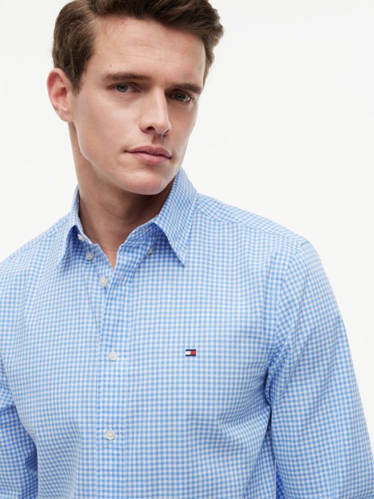 Blue Camasa Flex in Carouri Din Poplin  Barbati