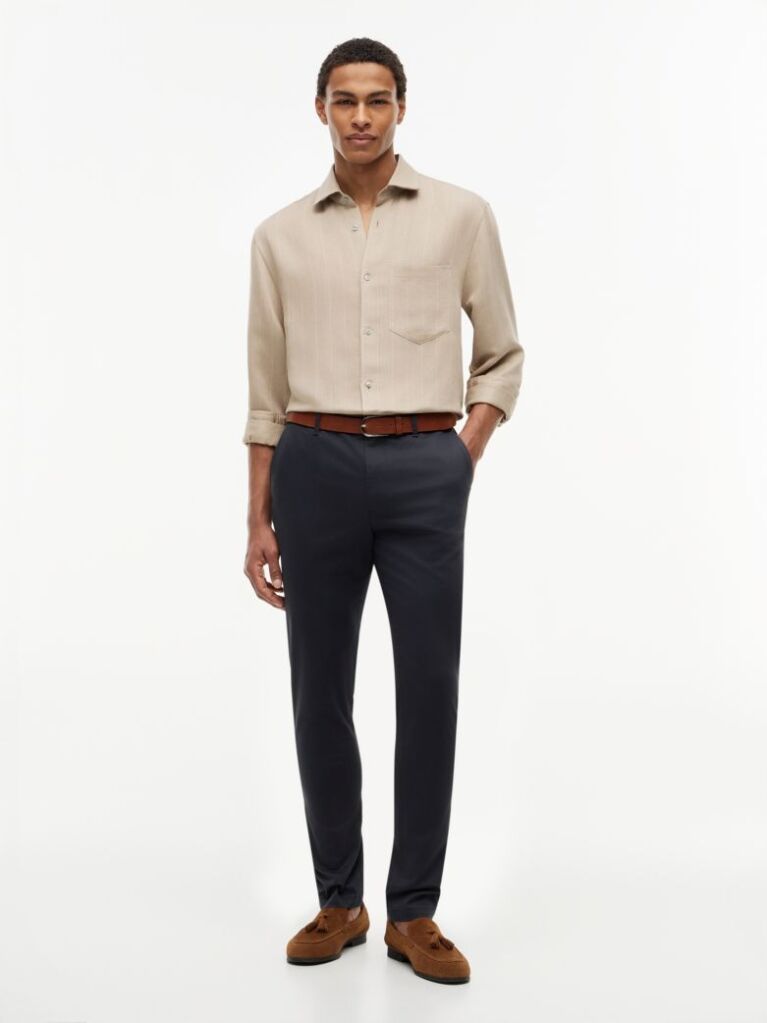 Blue Bleecker Slim Printed Structured Chinos  Men