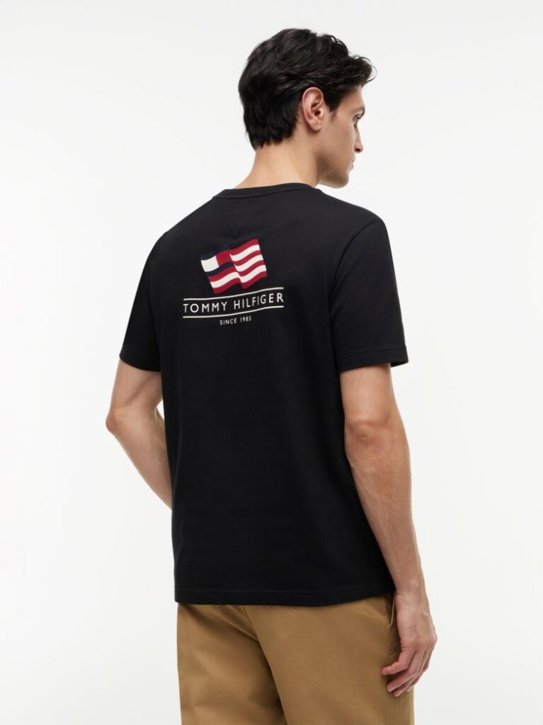 Black Wavy Flag Back Graphic Jersey T-Shirt  Men