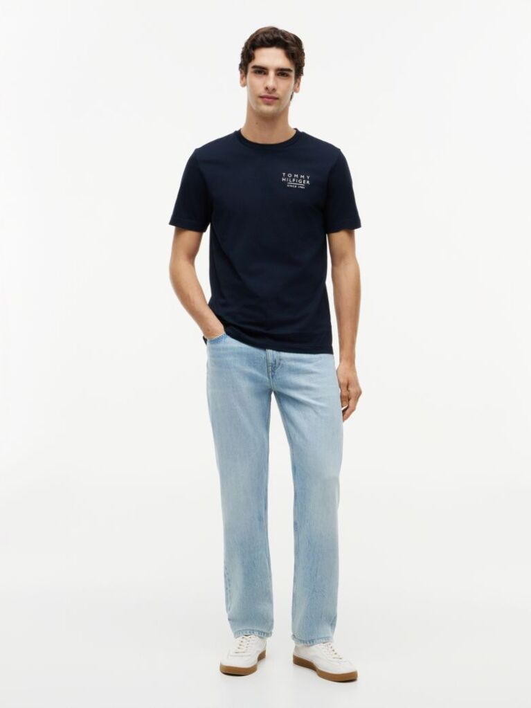Blue Wavy Flag Back Graphic Jersey T-Shirt  Men