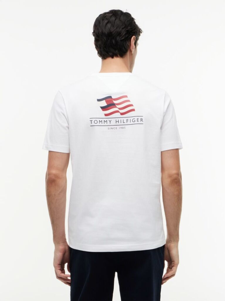 White Wavy Flag Back Graphic Jersey T-Shirt  Men