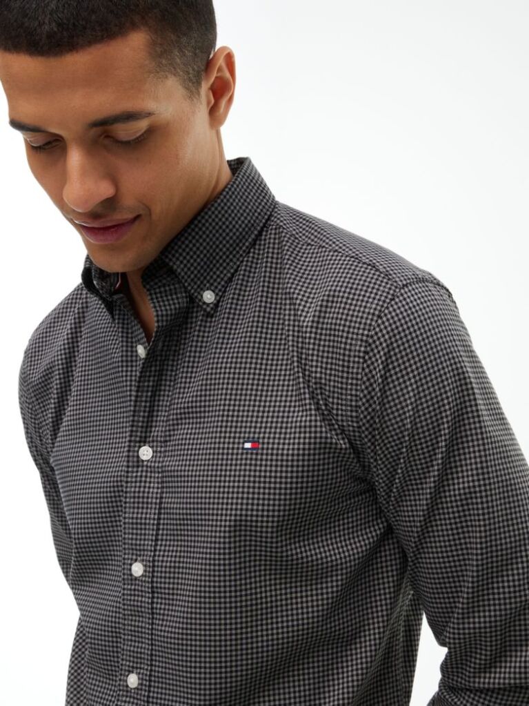 Gri Camasa Gingham Flex Cu Croiala Regular  Barbati