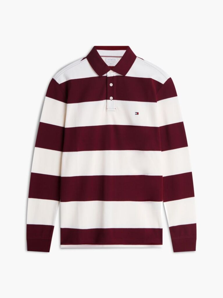 Multi Rugby Stripe Long Sleeve Polo Shirt  Men