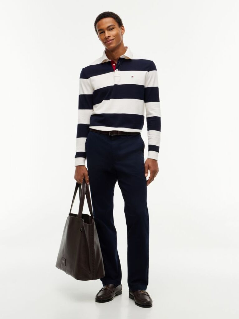 Multi Rugby Stripe Long Sleeve Polo Shirt  Men
