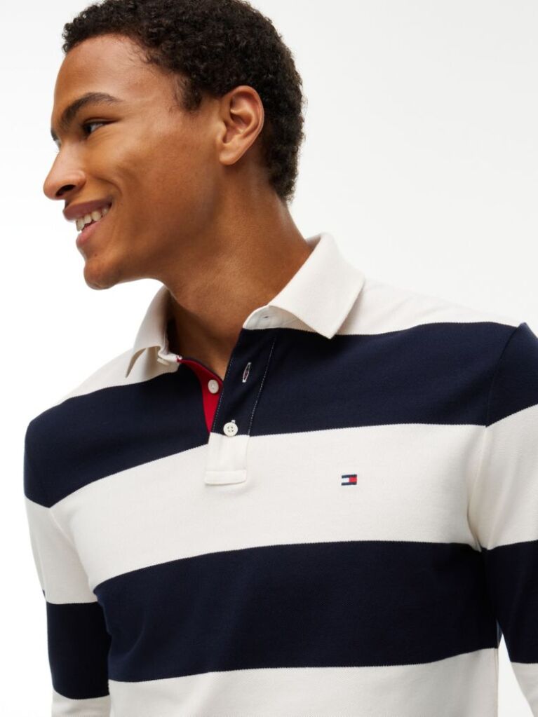 Multi Rugby Stripe Long Sleeve Polo Shirt  Men