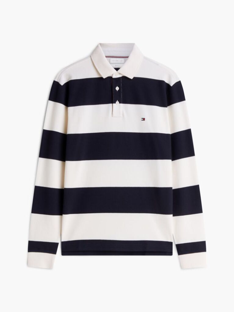 Multi Rugby Stripe Long Sleeve Polo Shirt  Men