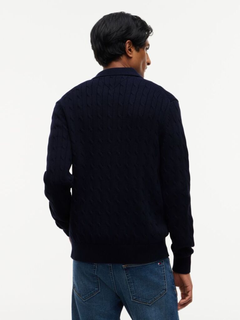 Blue Cardigan Tricotat Cu Guler  Barbati