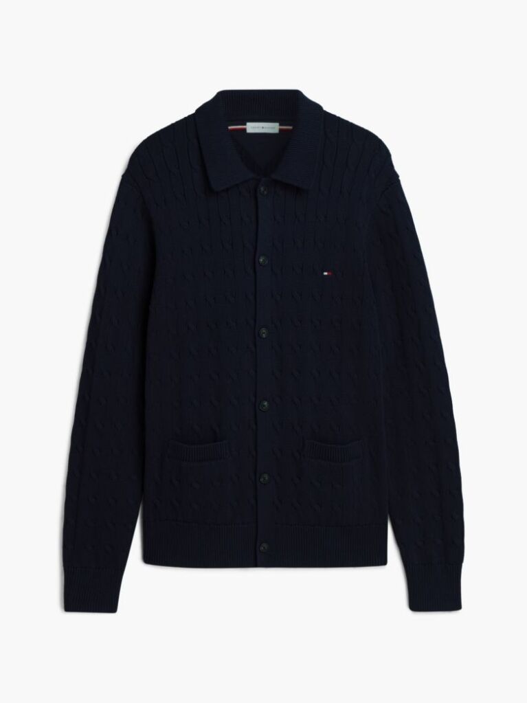 Blue Cardigan Tricotat Cu Guler  Barbati