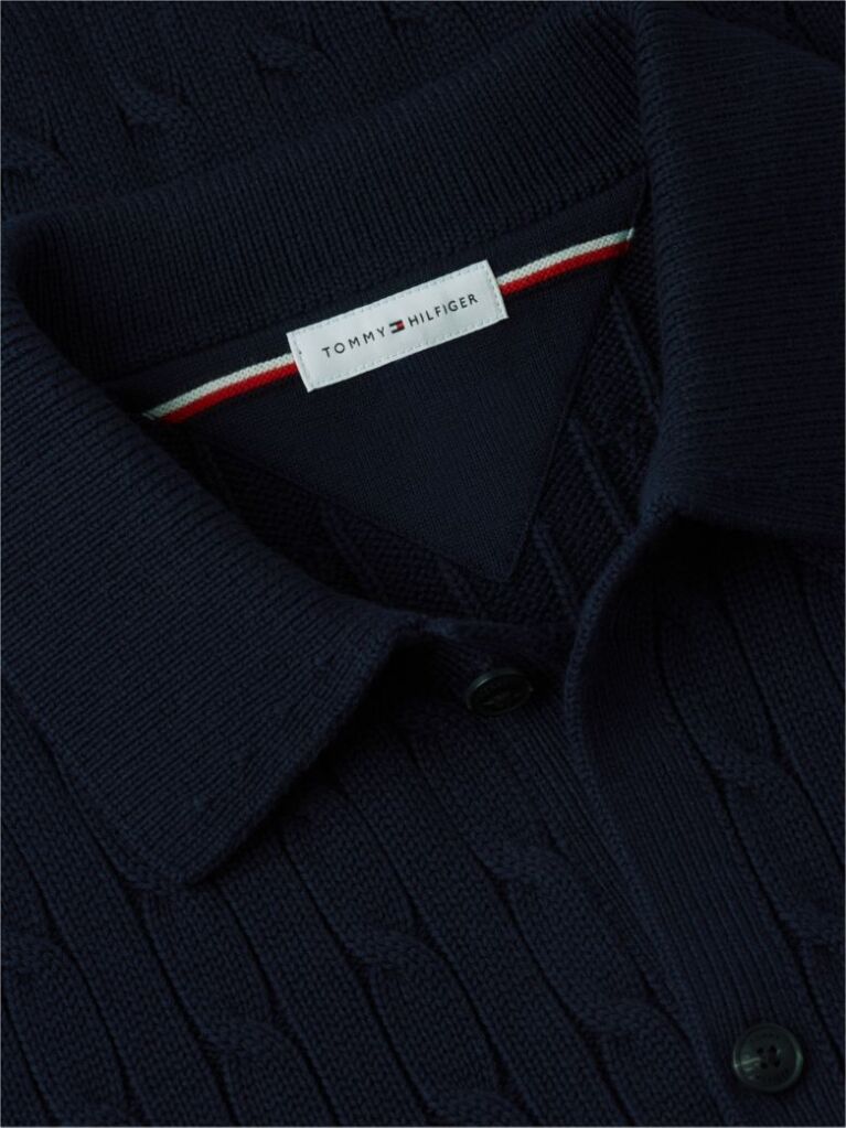 Blue Cardigan Tricotat Cu Guler  Barbati