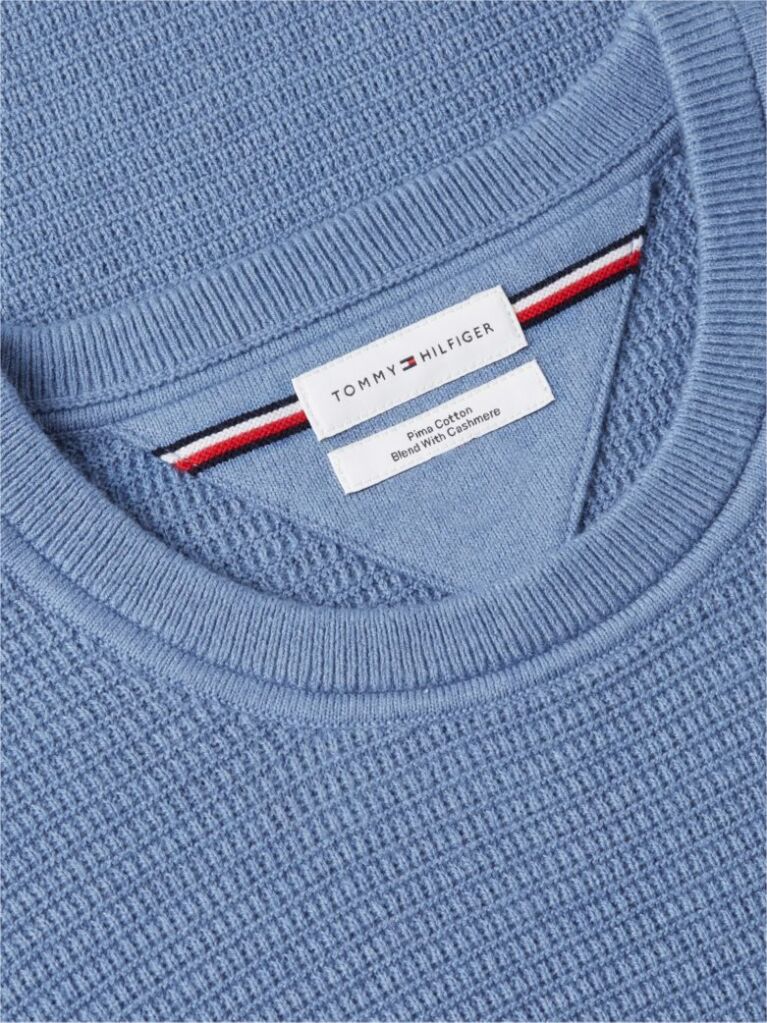 Blue Pulover Din Casmir Cu Guler Crew  Barbati