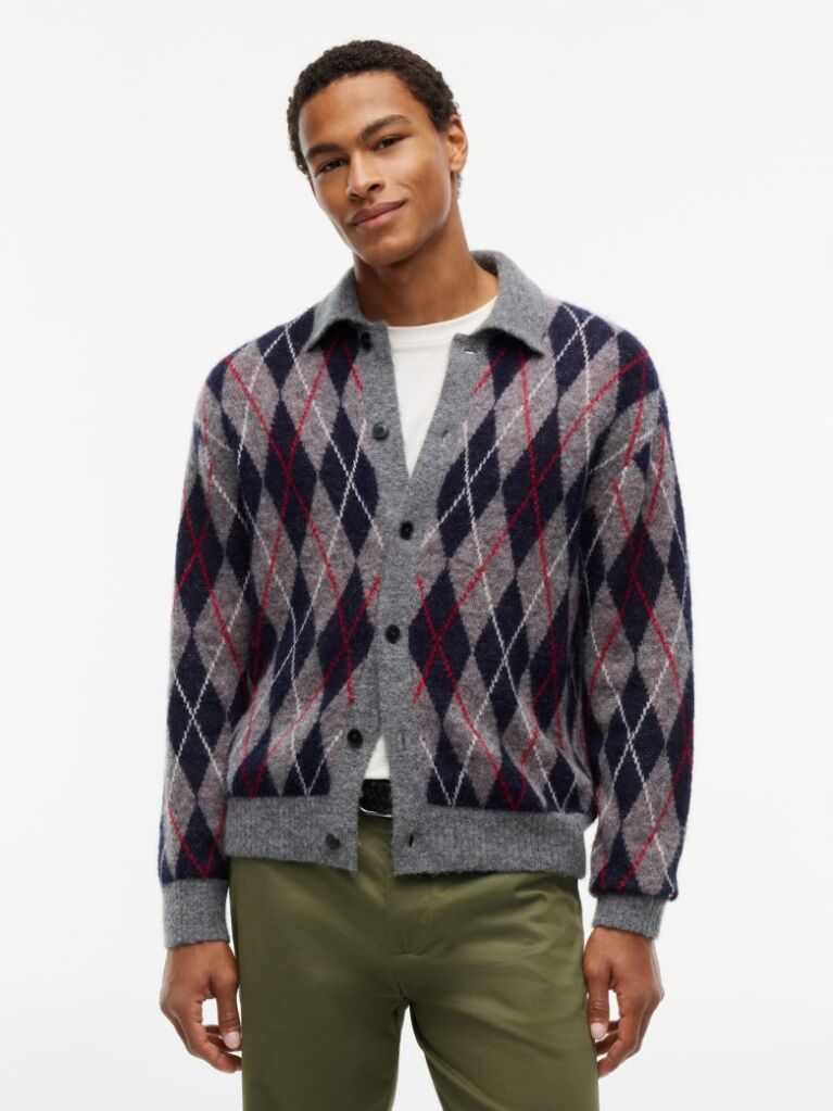 Gri Cardigan Din Alpaca Cu Croiala Lejera  Barbati