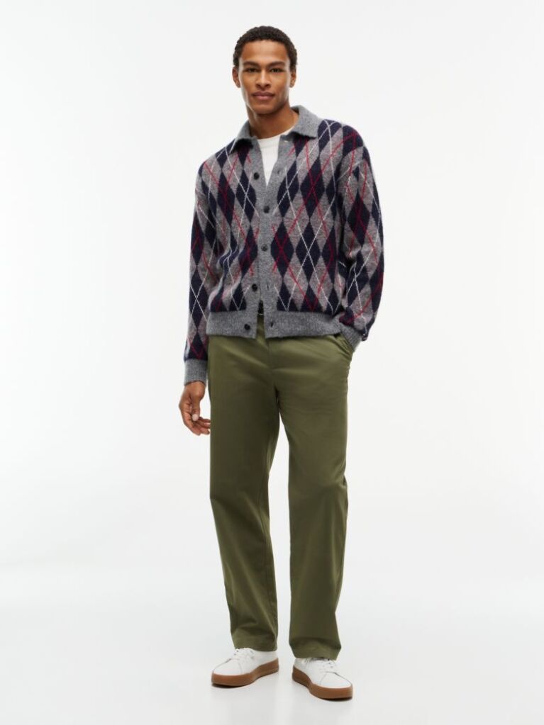Gri Cardigan Din Alpaca Cu Croiala Lejera  Barbati
