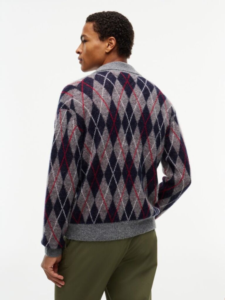 Gri Cardigan Din Alpaca Cu Croiala Lejera  Barbati
