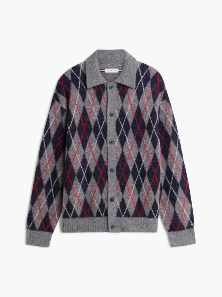 Gri Cardigan Din Alpaca Cu Croiala Lejera  Barbati