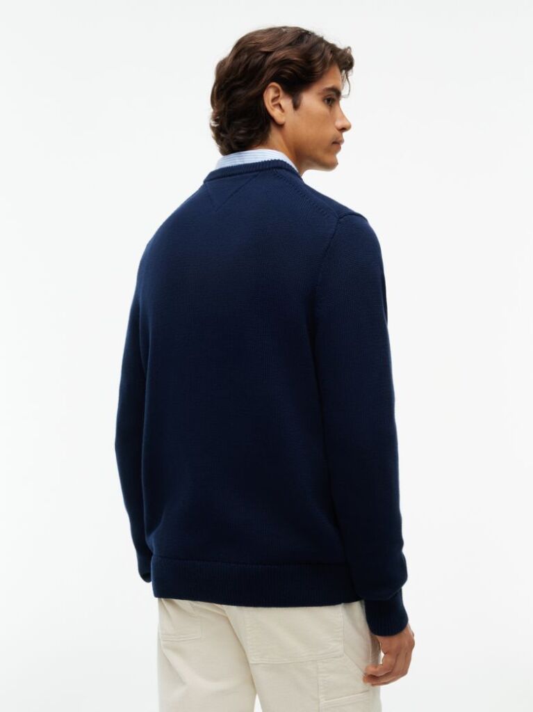 Blue Intarsia Flag Crew Neck Jumper  Men