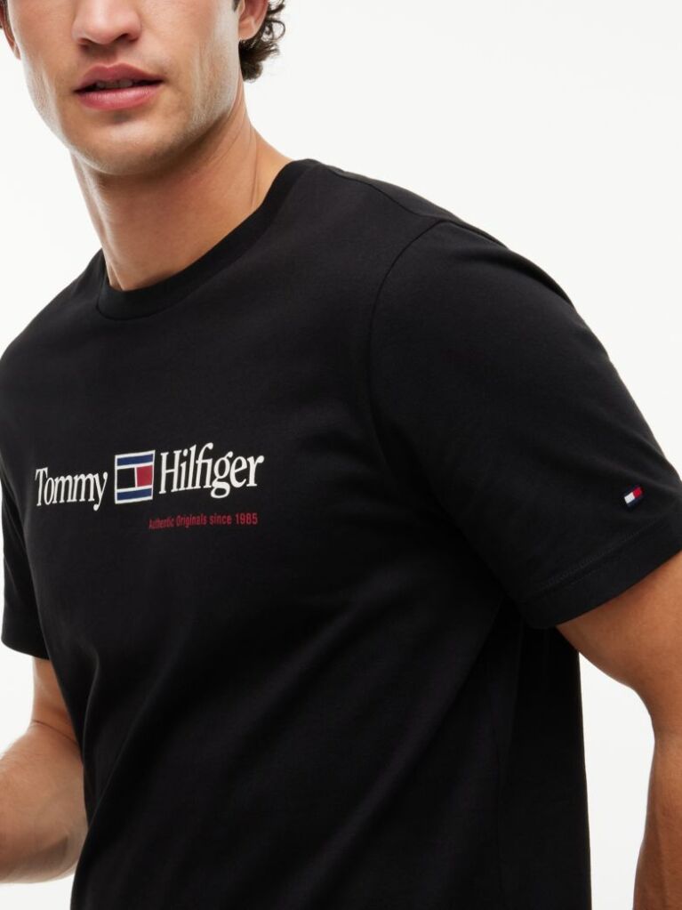 Negru T-Shirt Din Jerseu Cu Logo Si Guler Rotund  Barbati