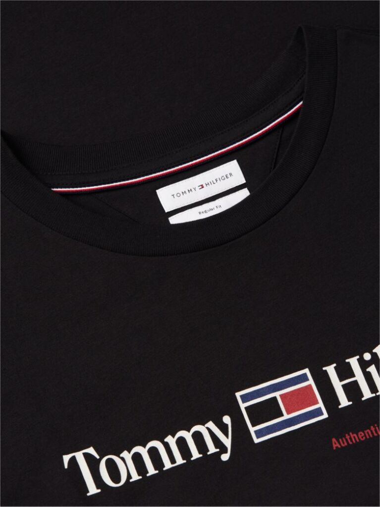 Negru T-Shirt Din Jerseu Cu Logo Si Guler Rotund  Barbati