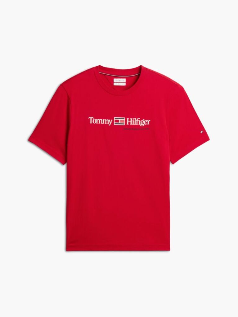 Rosu T-Shirt Din Jerseu Cu Logo Si Guler Rotund  Barbati
