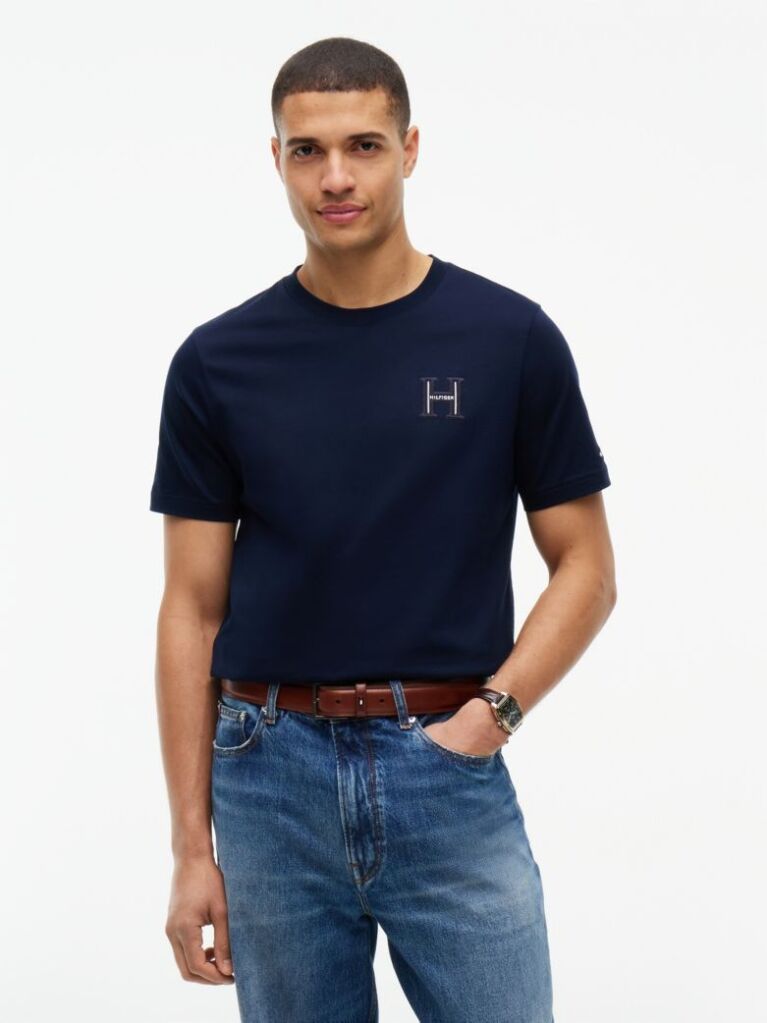 Blue T-Shirt Cu Logo Brodat Si Guler Rotund  Barbati