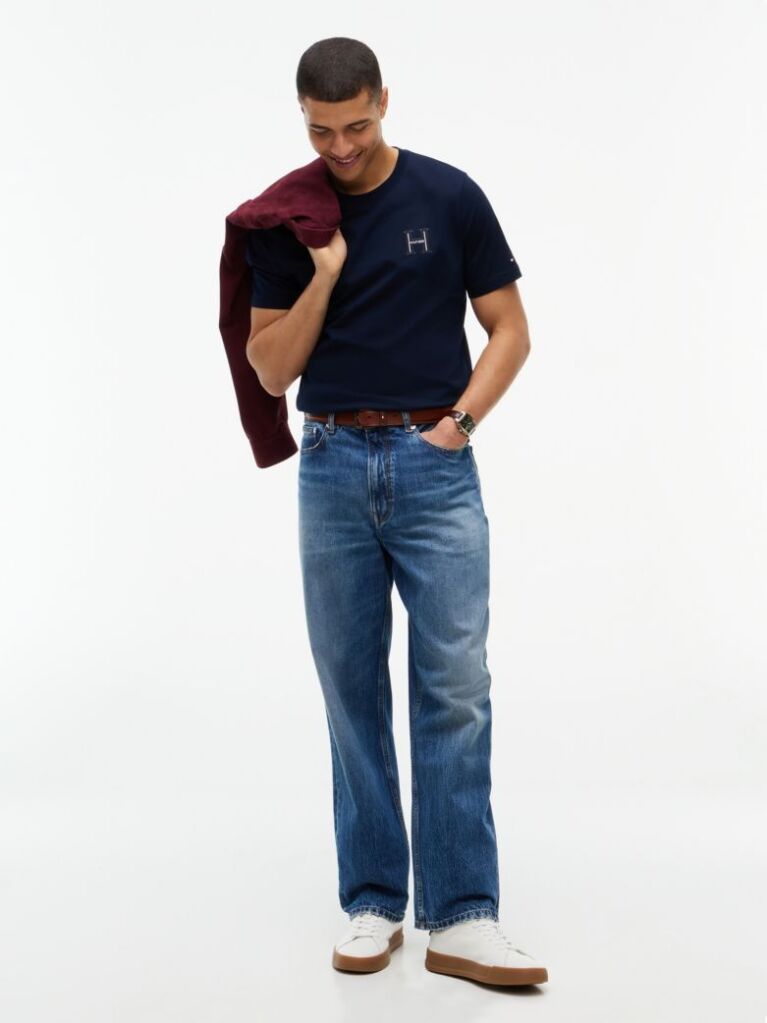 Blue T-Shirt Cu Logo Brodat Si Guler Rotund  Barbati