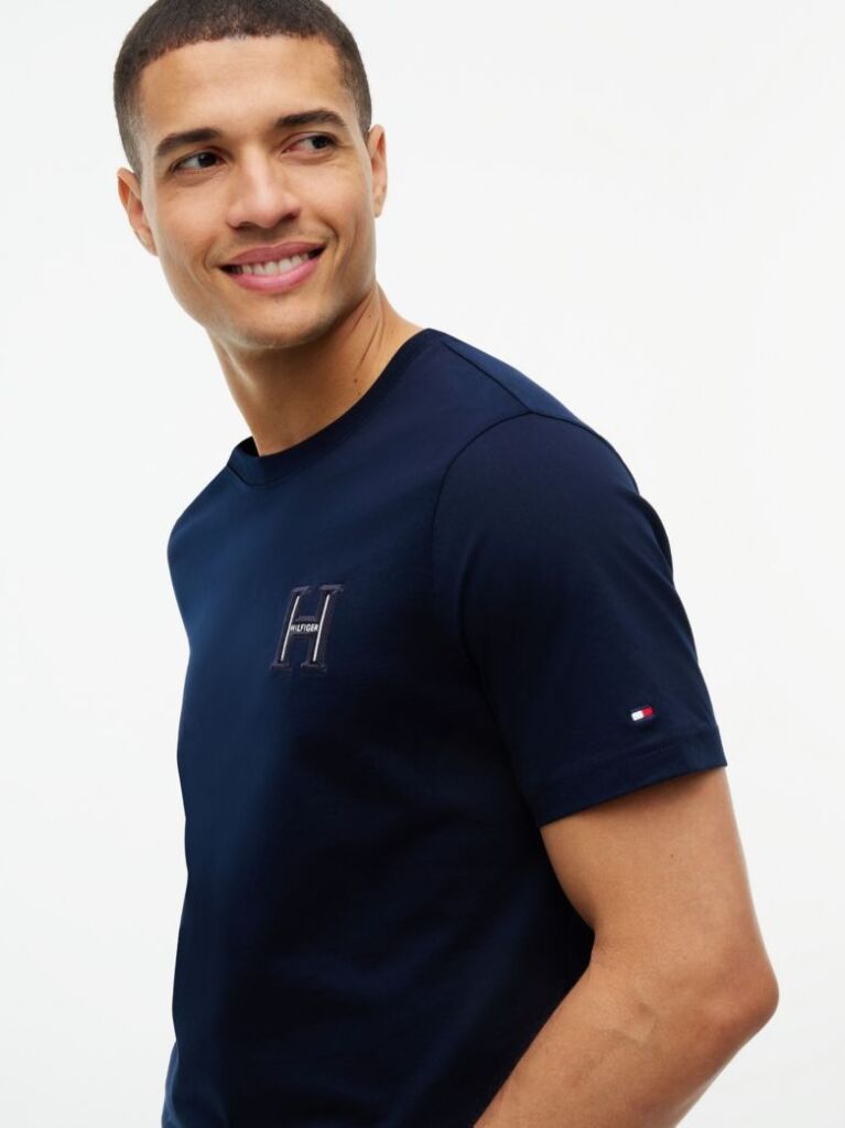 Blue T-Shirt Cu Logo Brodat Si Guler Rotund  Barbati