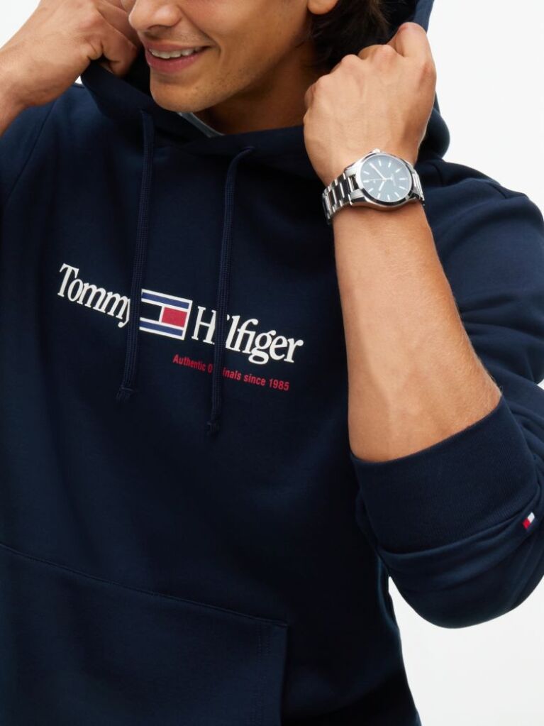 Blue Hanorac Cu Fleece Logo Si Cordon  Barbati