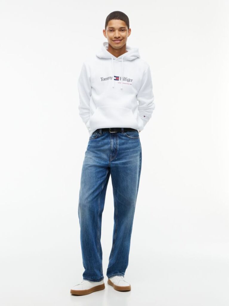 Alb Hanorac Cu Fleece Logo Si Cordon  Barbati