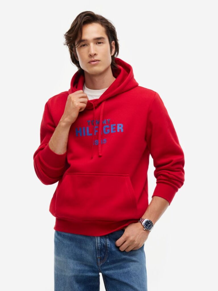 Rosu Hanorac Cu Fleece Si Logo Brodat  Barbati