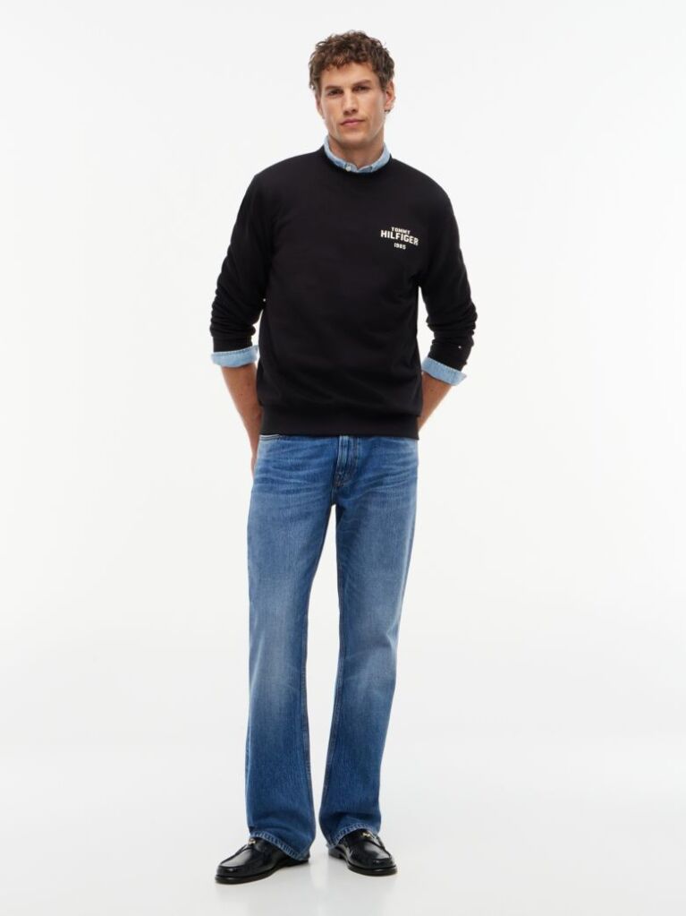 Negru Bluza De Trening Din Terry Cu Guler Rotund Si Logo 1985  Barbati