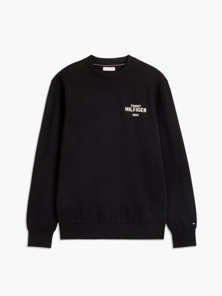 Negru Bluza De Trening Din Terry Cu Guler Rotund Si Logo 1985  Barbati