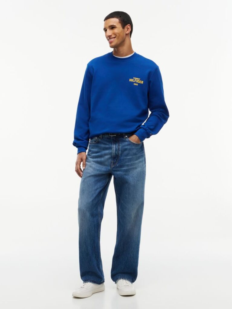Blue Bluza De Trening Din Terry Cu Guler Rotund Si Logo 1985  Barbati