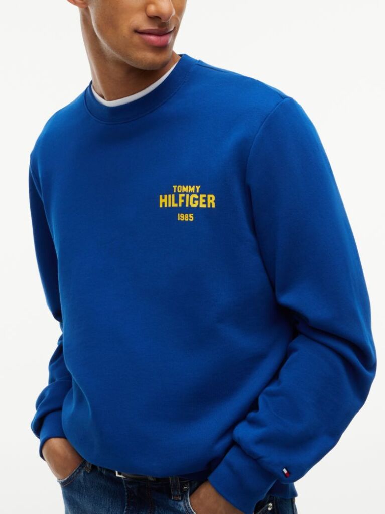Blue Bluza De Trening Din Terry Cu Guler Rotund Si Logo 1985  Barbati