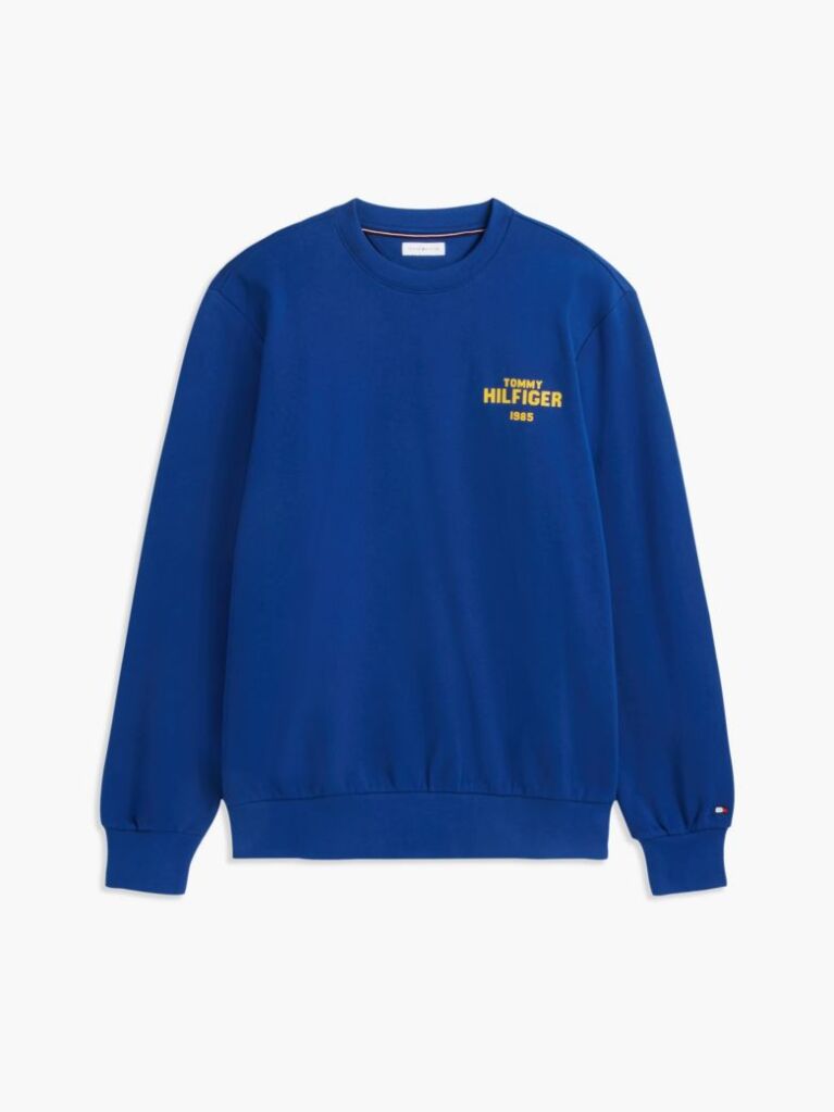 Blue Bluza De Trening Din Terry Cu Guler Rotund Si Logo 1985  Barbati
