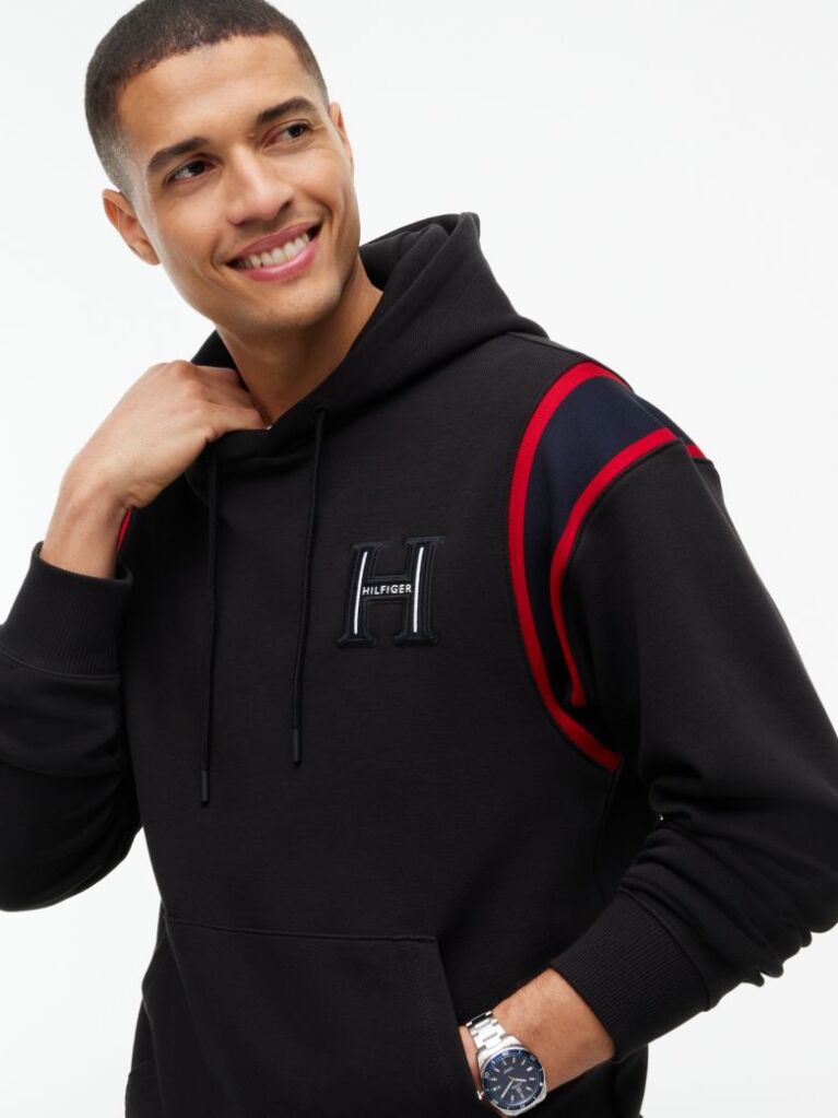 Negru Hanorac Cu Dungi In Contrast Si Logo  Barbati
