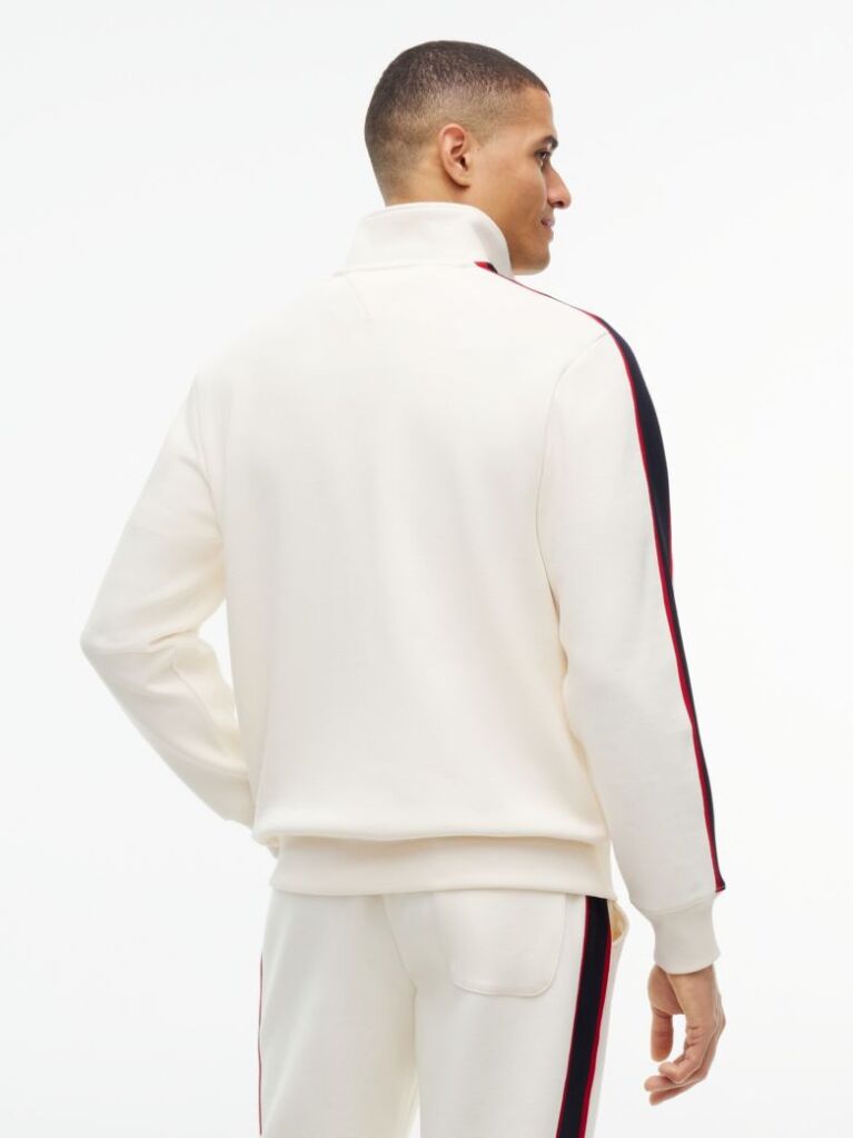 Bej Bluza De Trening Pique Cu Dungi In Contrast Si Fermoar  Barbati