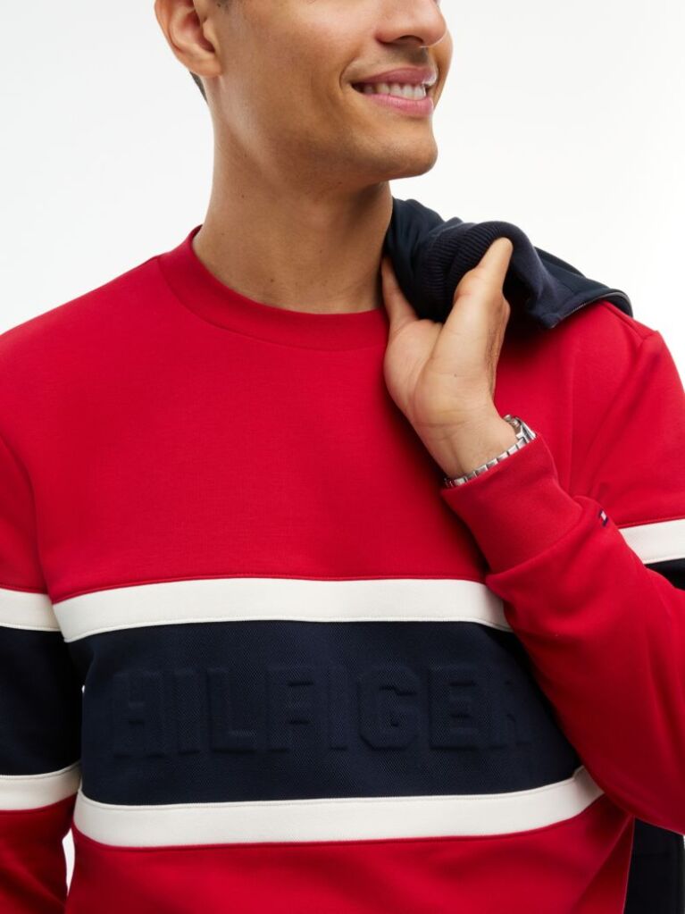 Red Colour-Blocked Intecho Knit Sweatshirt  Men