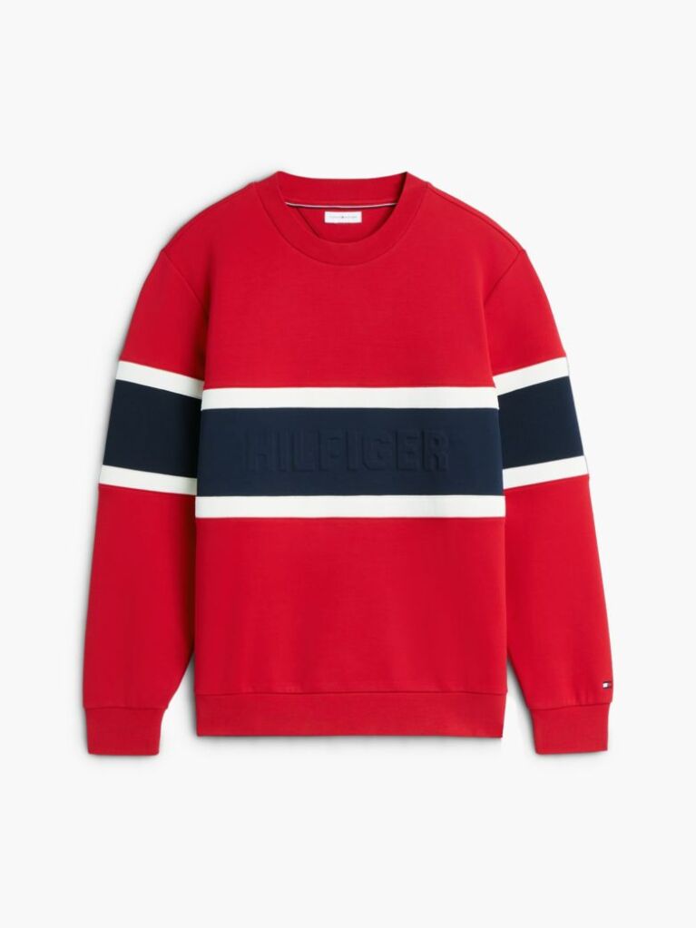Red Colour-Blocked Intecho Knit Sweatshirt  Men