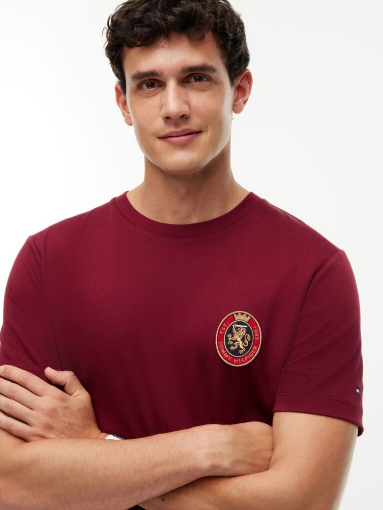 Rosu Crest T-Shirt Din Bumbac Cu Buzunar  Barbati