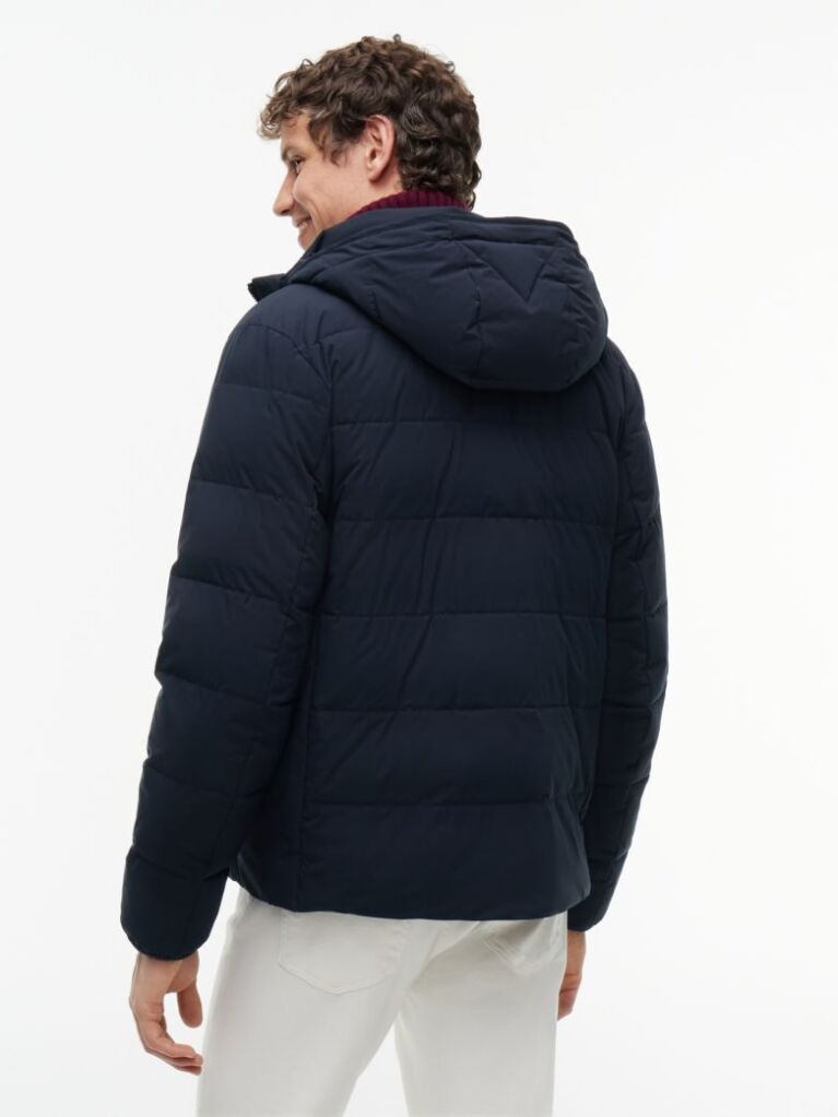 Blue Geaca Puffer Cu Gluga Si Strat Dublu  Barbati