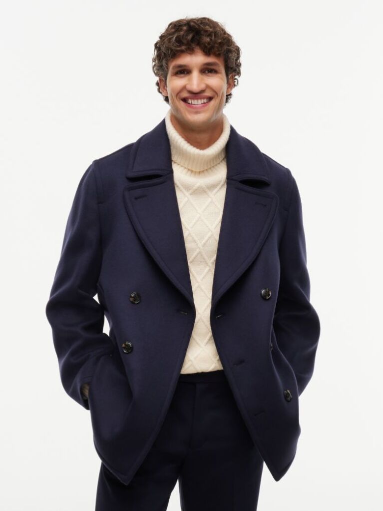 Blue New York Label Wool Blend Relaxed Peacoat  Men