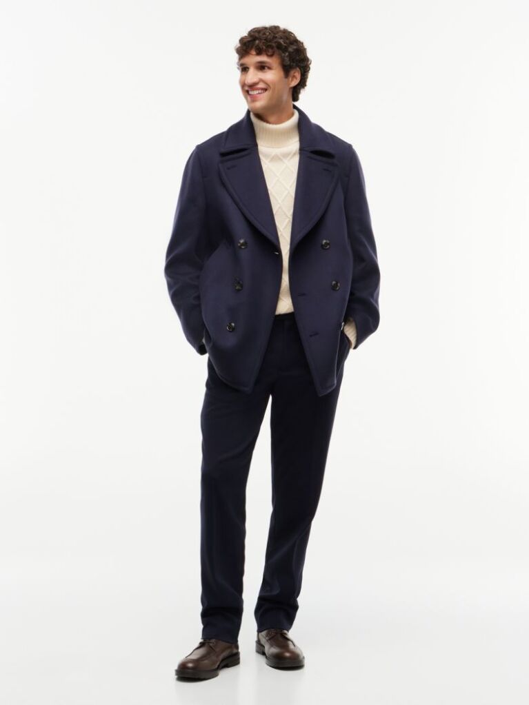 Blue New York Label Wool Blend Relaxed Peacoat  Men