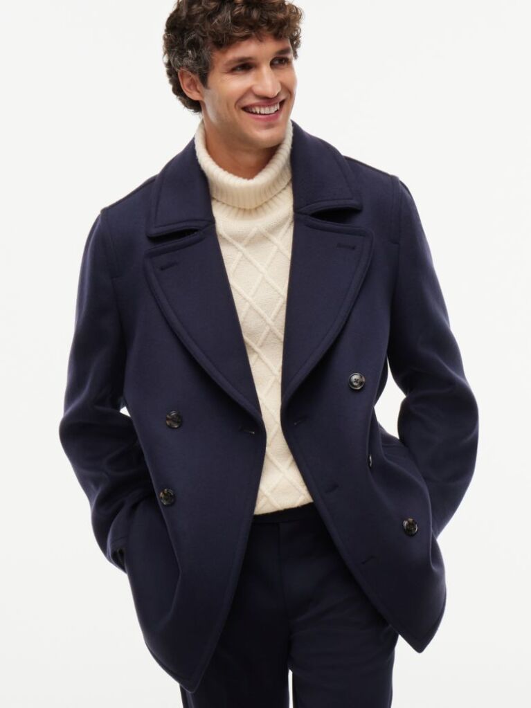 Blue New York Label Wool Blend Relaxed Peacoat  Men