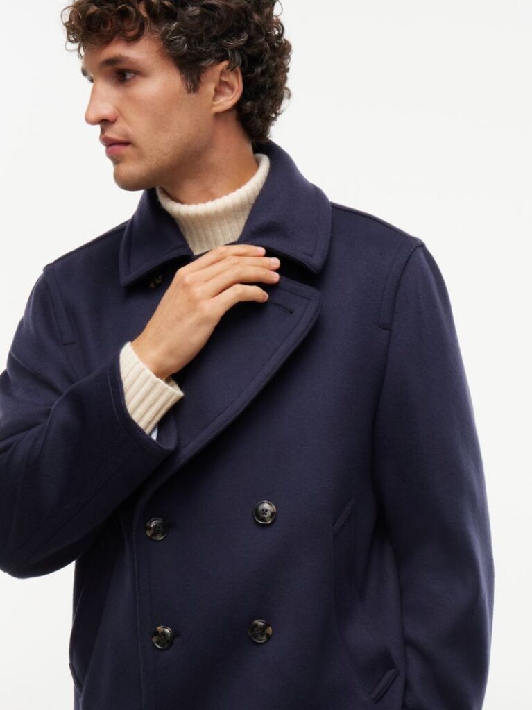 Blue New York Label Wool Blend Relaxed Peacoat  Men