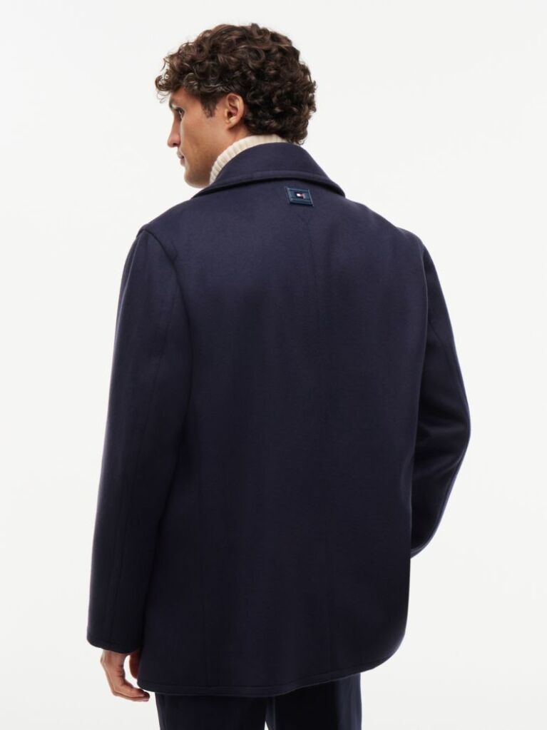 Blue New York Label Wool Blend Relaxed Peacoat  Men