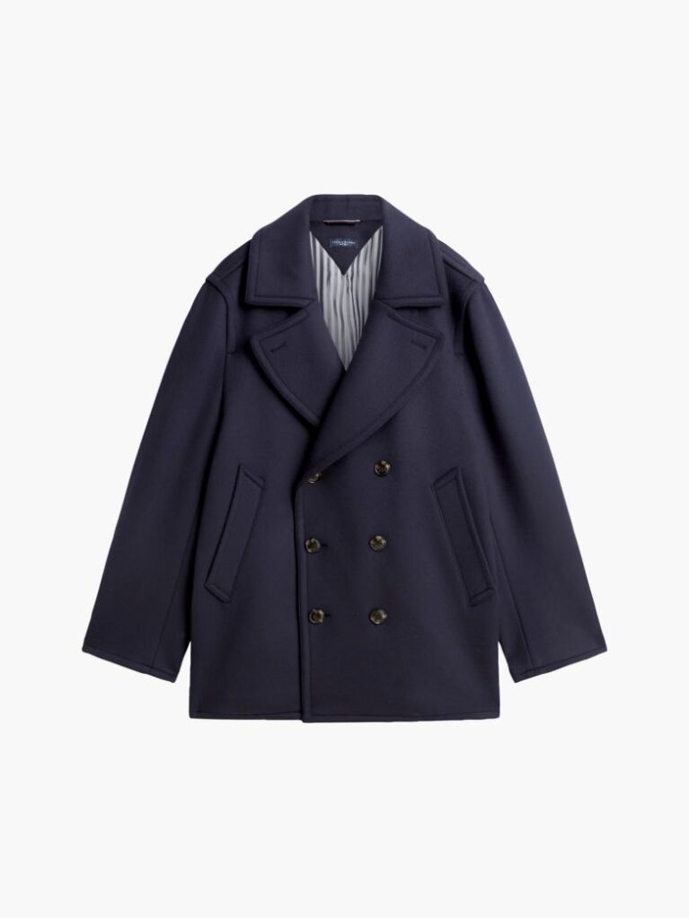 Blue New York Label Wool Blend Relaxed Peacoat  Men