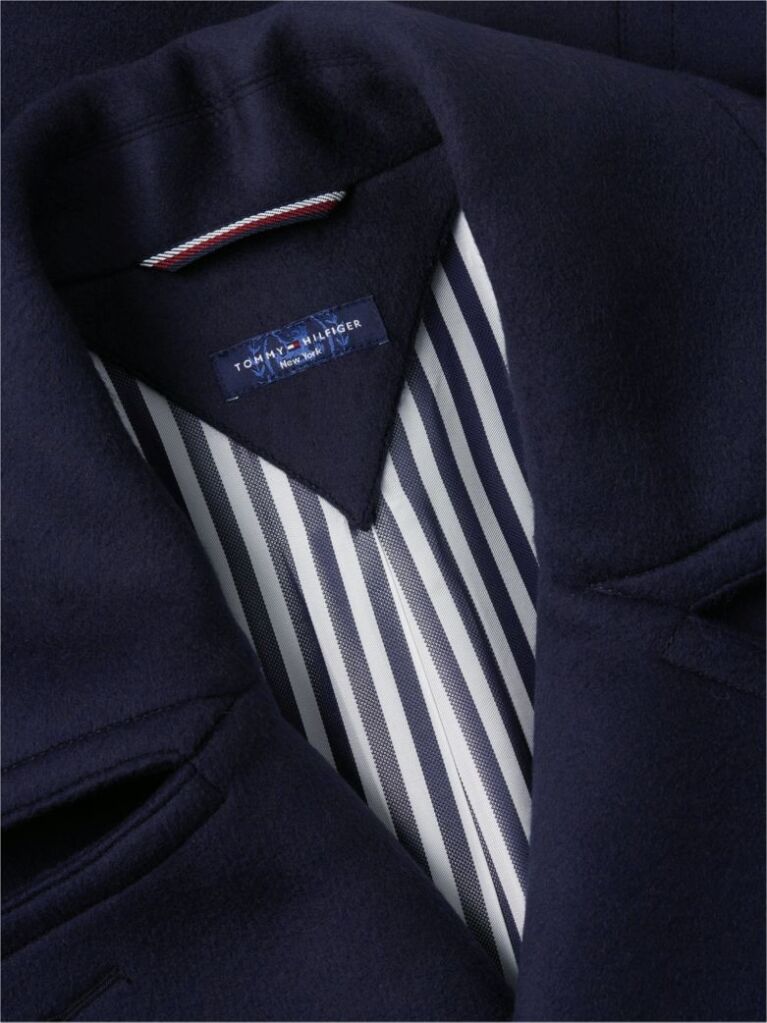 Blue New York Label Wool Blend Relaxed Peacoat  Men