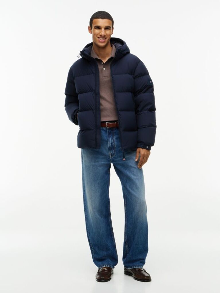 Blue Logo Patch Down Hooded Puffer Jacket  Men