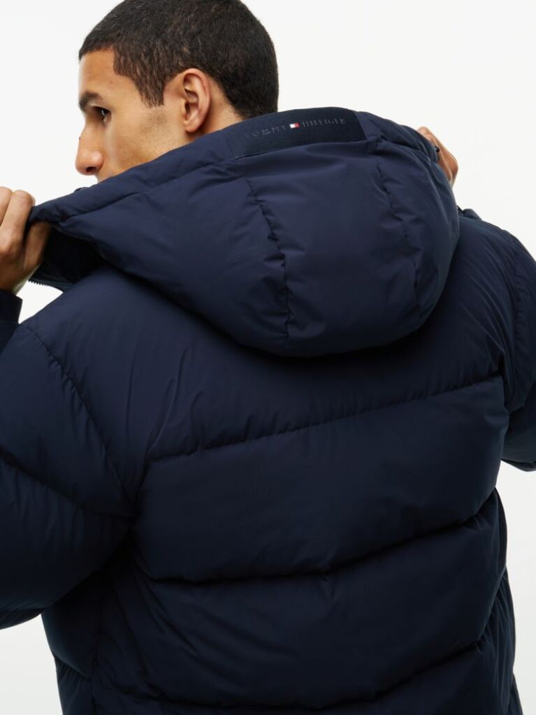 Blue Logo Patch Down Hooded Puffer Jacket  Men